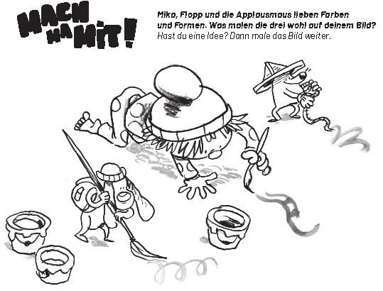 Ausmalbild zum Büchlein „Machmamit! – Mika und Flopp auf Sternenritt!“