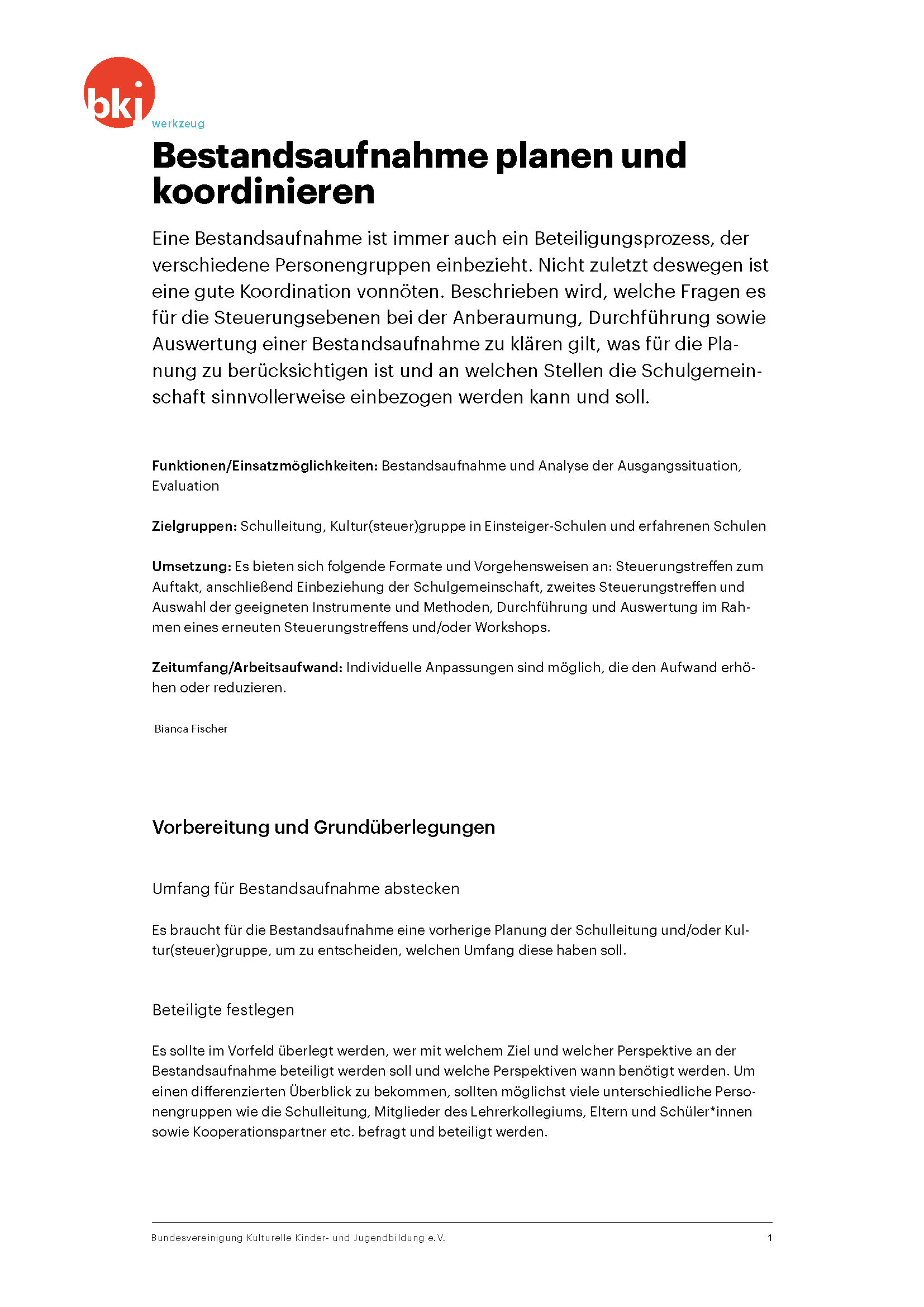 Titelbild Werkzeug Bestandsaufnahme planen und koordinieren der BKJ Titelbild Werkzeug Bestandsaufnahme planen und koordinieren der BKJ