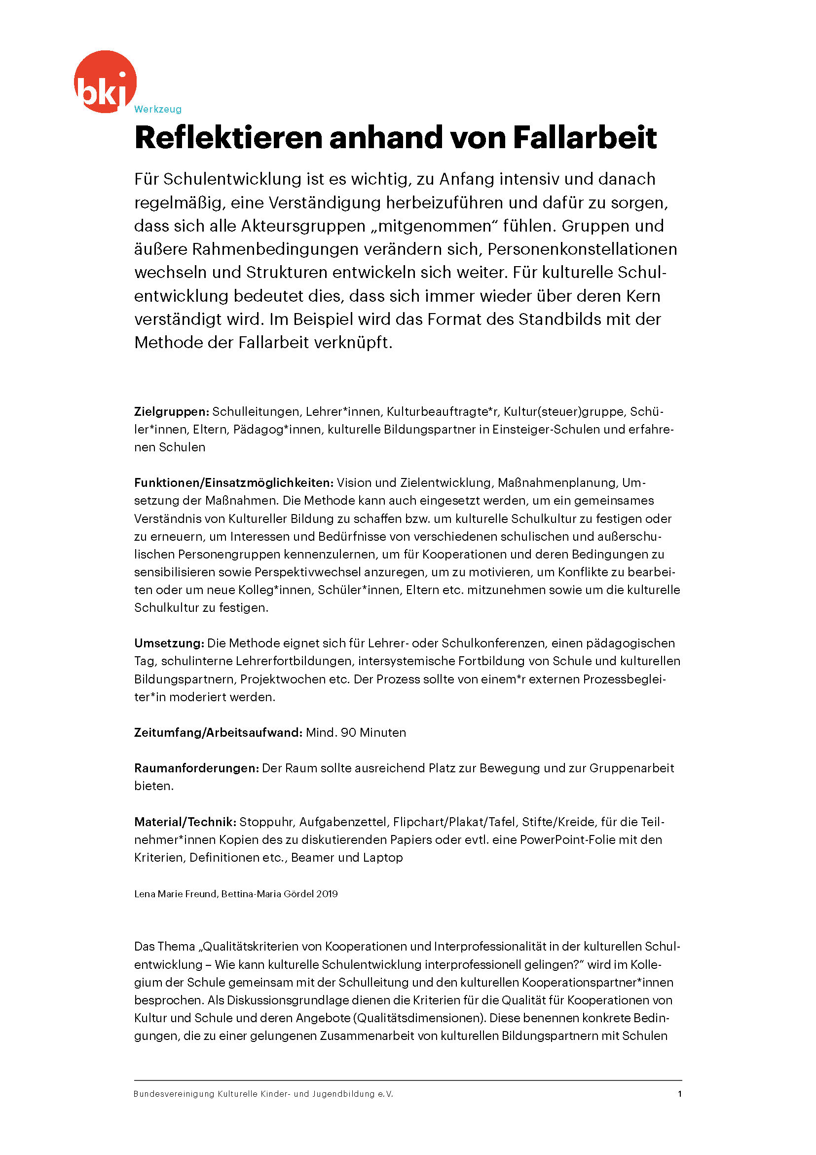 Titelbild Werkzeug Reflexion anhand von Fallarbeit der BKJ Titelbild Werkzeug Reflexion anhand von Fallarbeit der BKJ