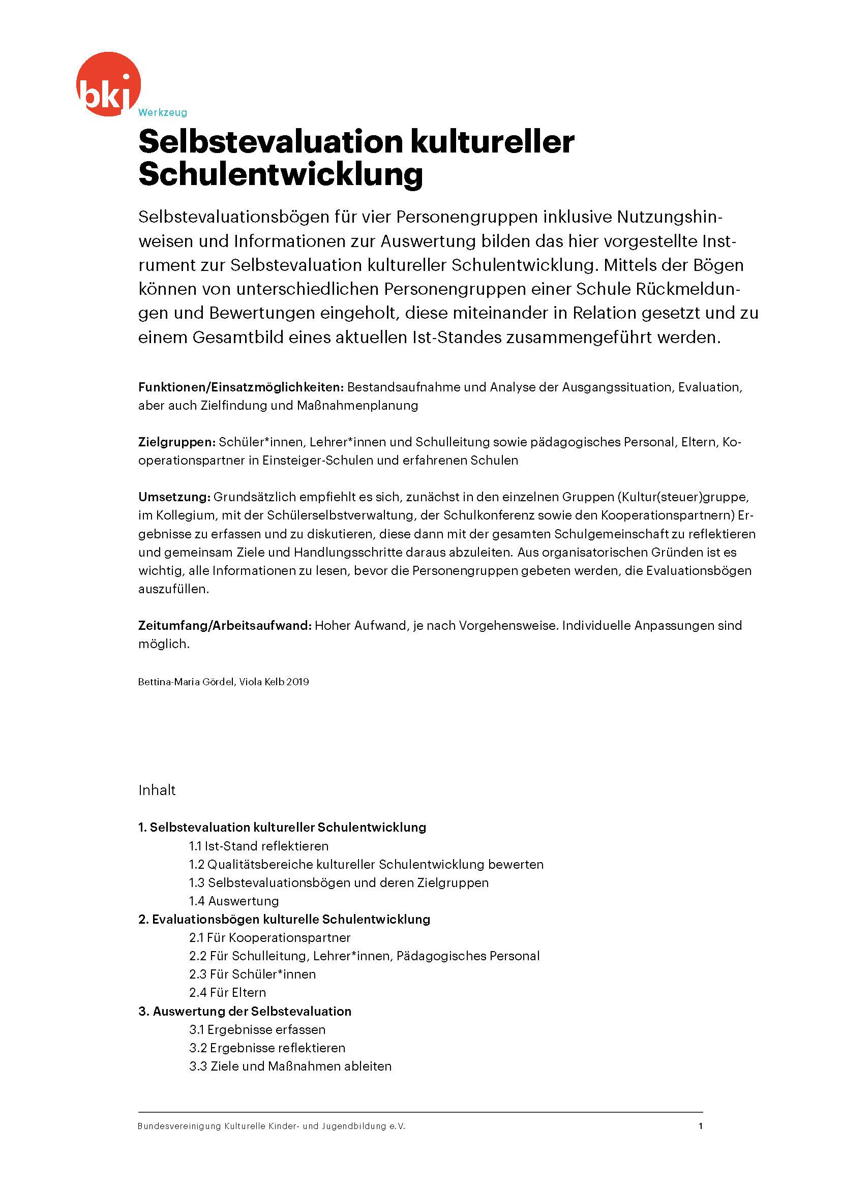 Titelbild Werkzeug Selbstevaluation kultureller Schulentwicklung der BKJ Titelbild Werkzeug Selbstevaluation kultureller Schulentwicklung der BKJ