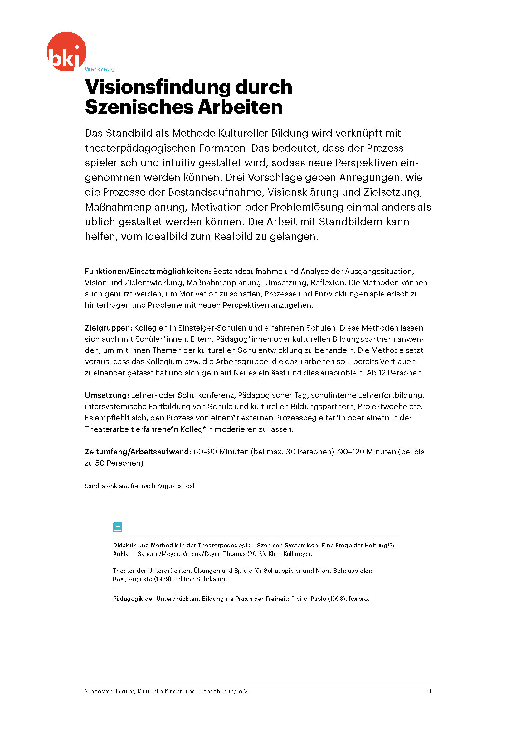 Titelbild Werkzeug Visionsfindung durch Szenisches Arbeiten der BKJ Titelbild Werkzeug Visionsfindung durch Szenisches Arbeiten der BKJ