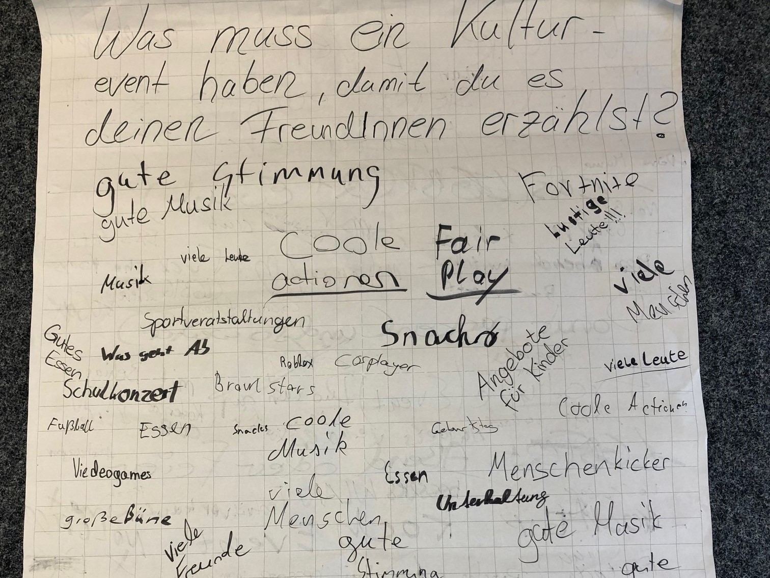 Ein Plakat mit Sammlung zu Ideen zu Kulturveranstaltungen für Kinder und Jugendliche