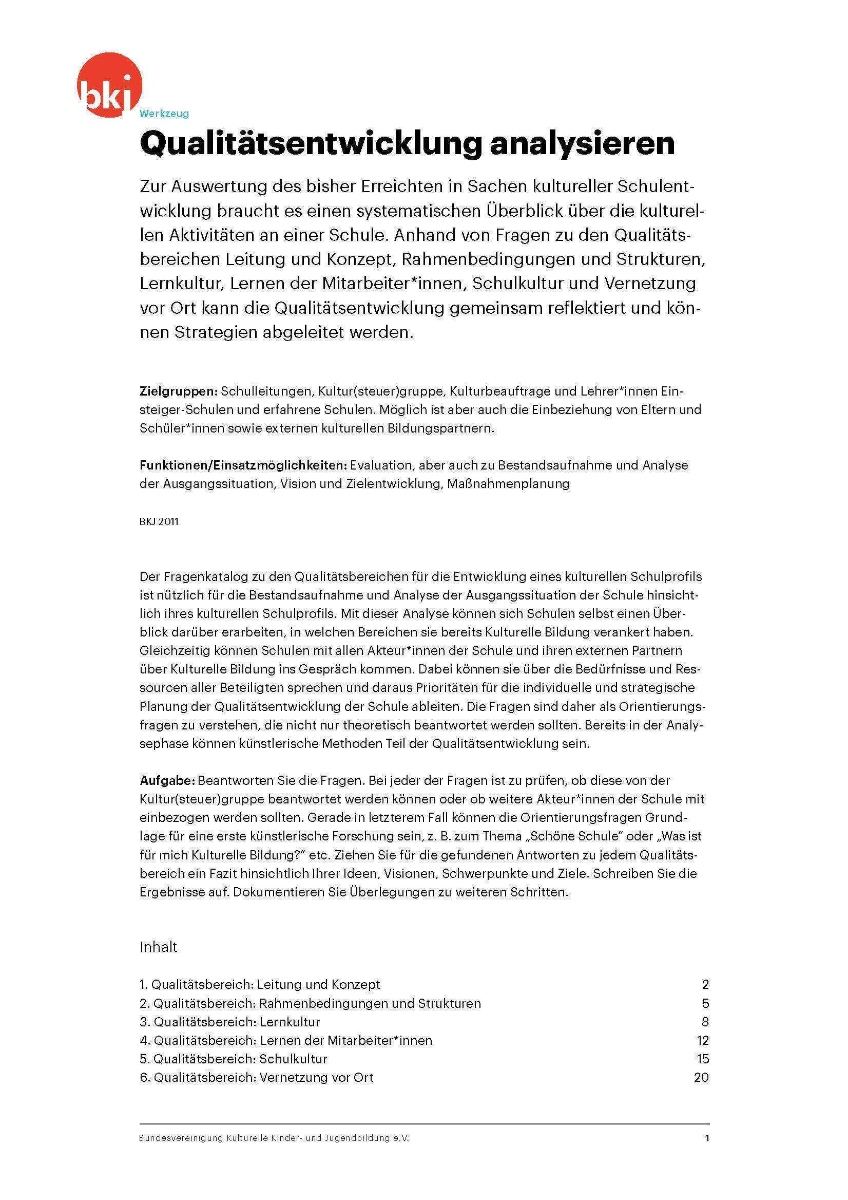 Titelbild Werkzeug Qualitätsentwicklung analysieren der BKJ Titelbild Werkzeug Qualitätsentwicklung analysieren der BKJ