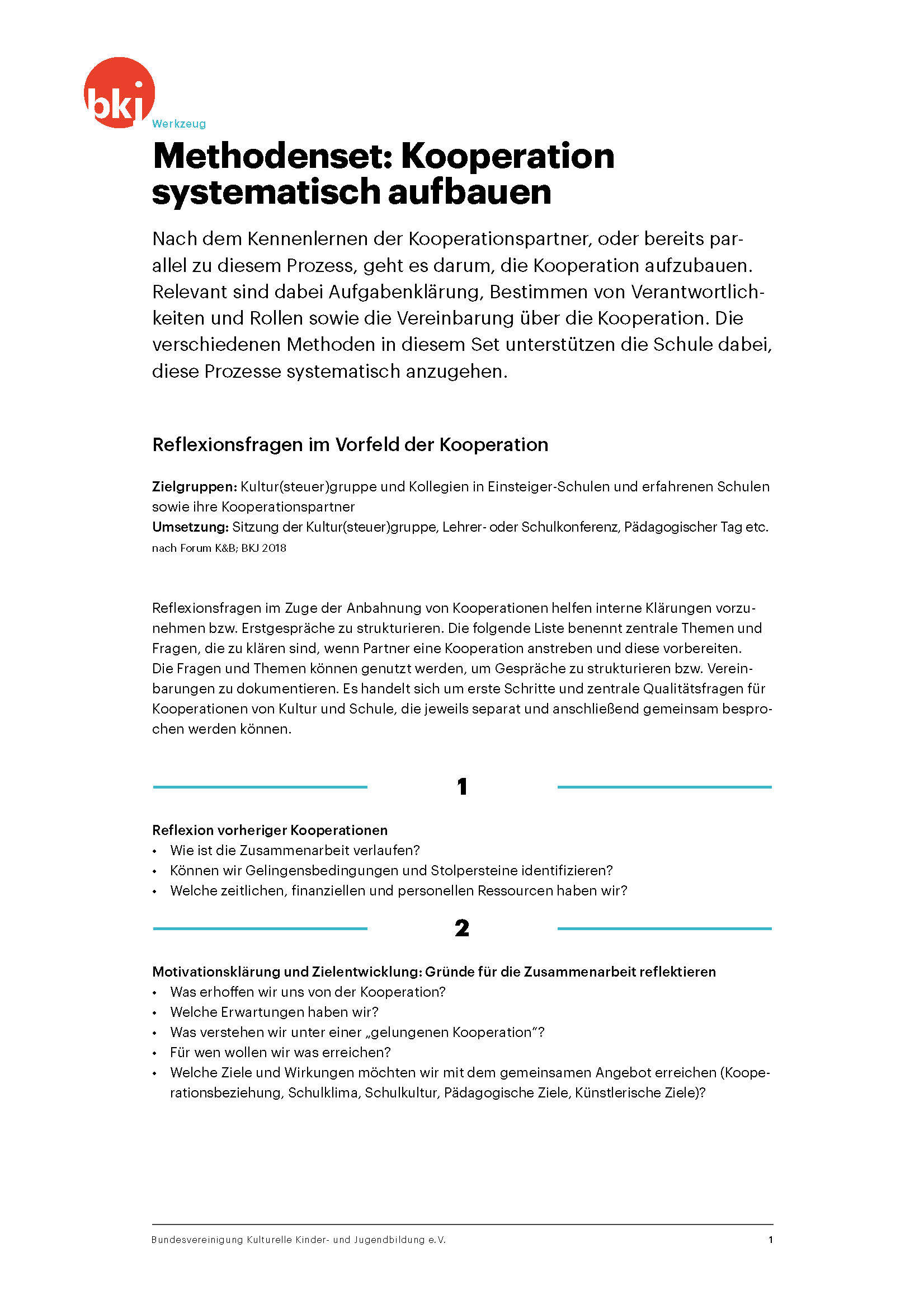 Titelbild Werkzeug Kooperation systematisch aufbauen der BKJ Titelbild Werkzeug Kooperation systematisch aufbauen der BKJ