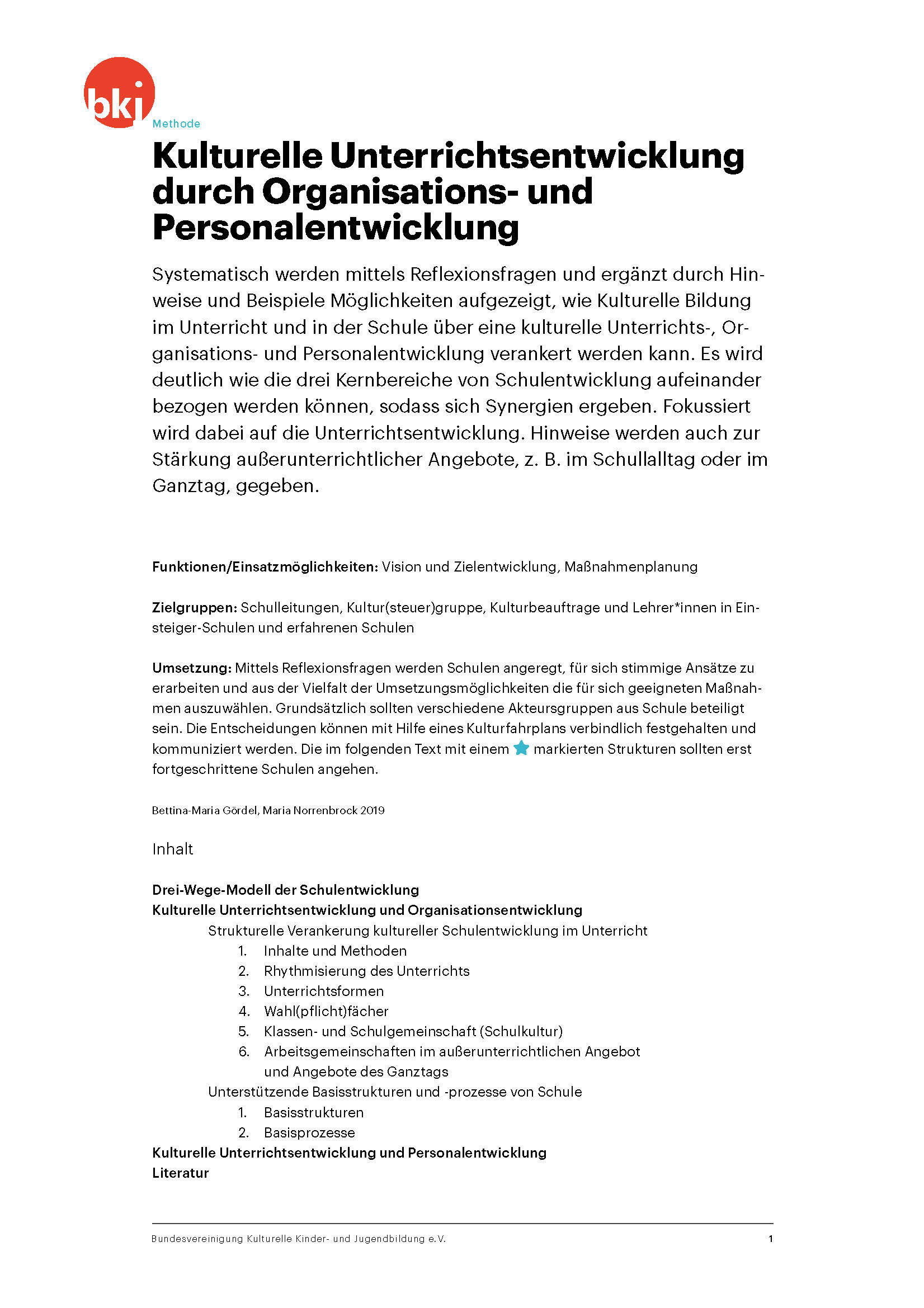 Titelbild Werkzeug Kulturelle Unterrichtsentwicklung durch Personal- und Organisationsentwicklung der BKJ Titelbild Werkzeug Kulturelle Unterrichtsentwicklung durch Personal- und Organisationsentwicklung der BKJ