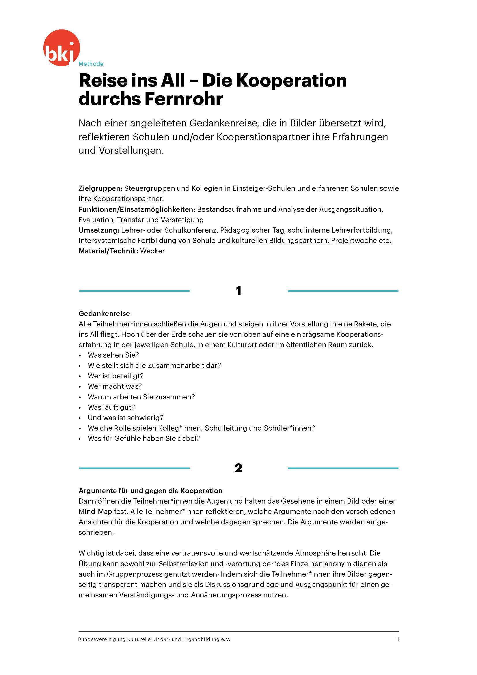 Titelbild Werkzeug Reise ins All - Die Kooperation durchs Fernrohr der BKJ Titelbild Werkzeug Reise ins All - Die Kooperation durchs Fernrohr der BKJ